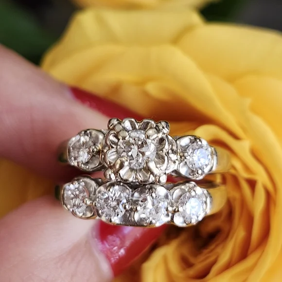 Vintage 14K Diamond Wedding Set - Picture 3 of 16